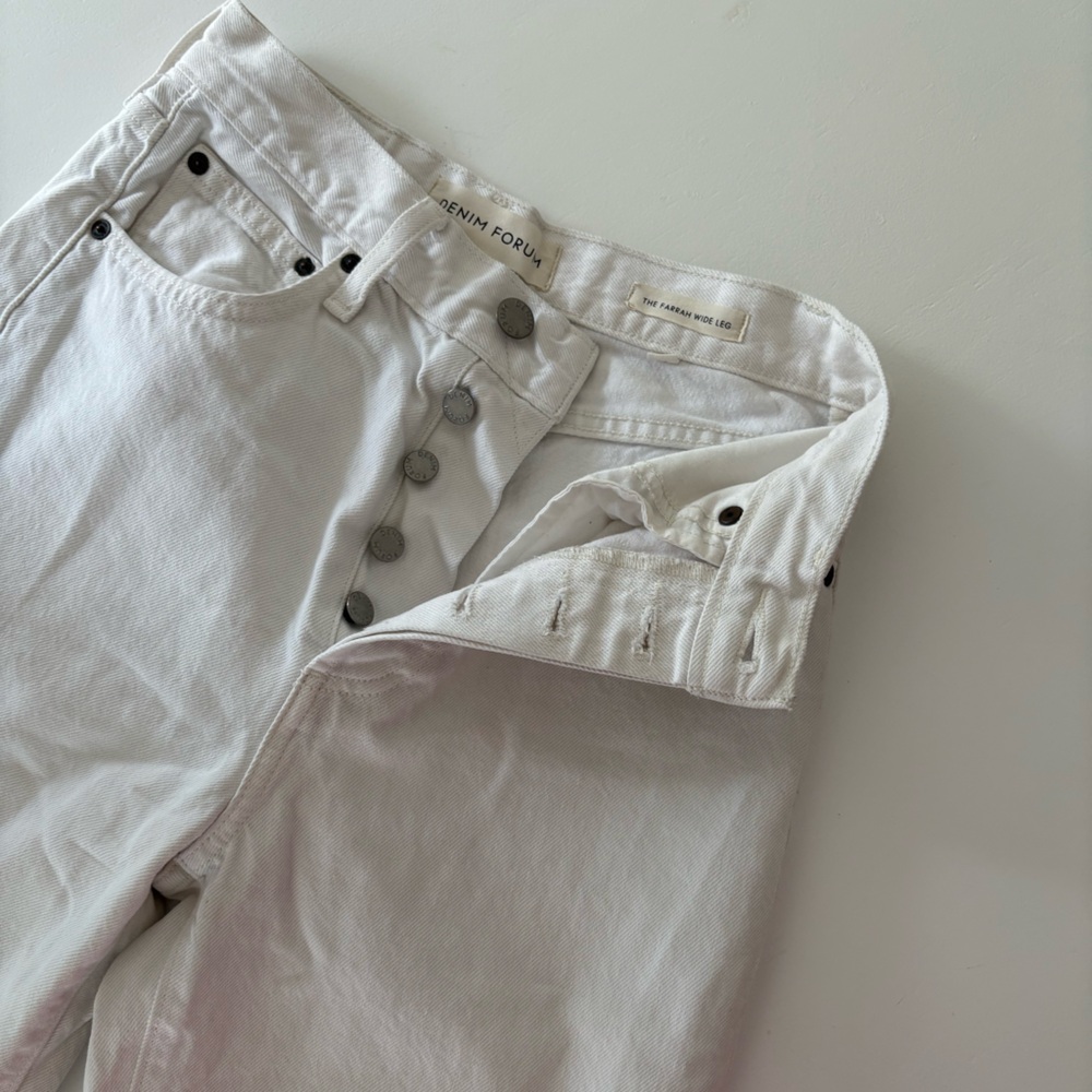 The Farrah Wide Leg Denim Forum White Jeans 24